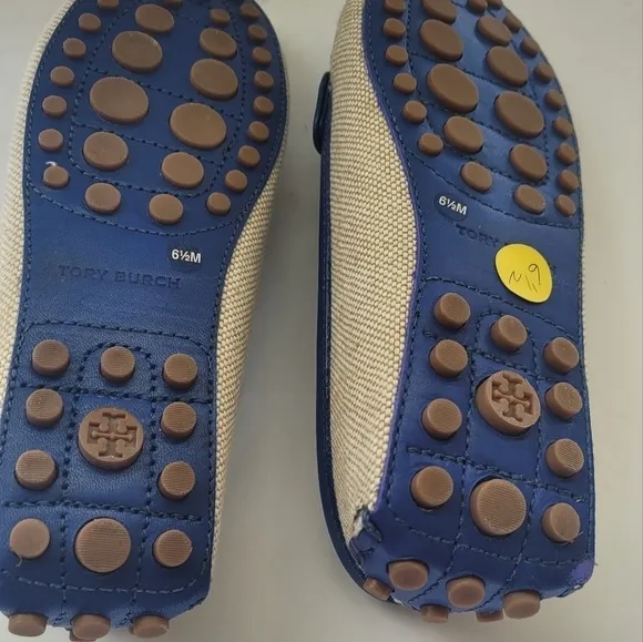 Tory Burch Casey Canvas &amp; Leather Drivers Loafers Removable Soles Size 61/2