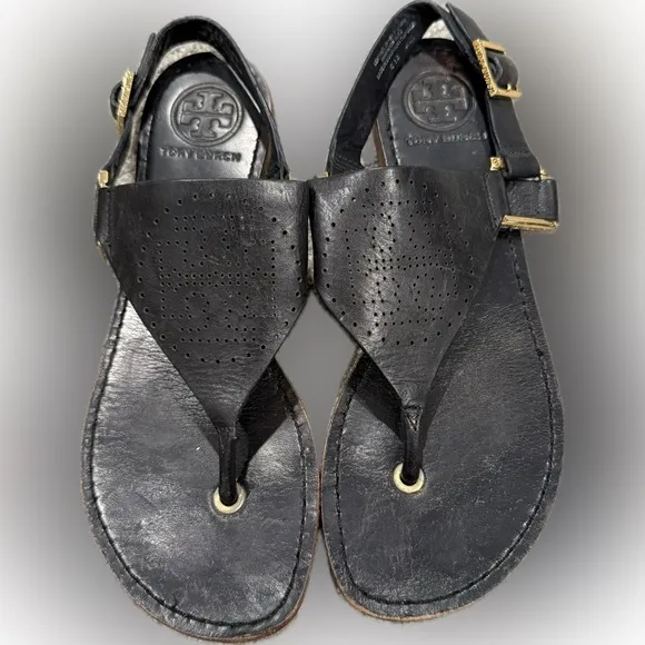 Tory Burch Daniela Perforated Leather black Sandals, Size 7 Good condition