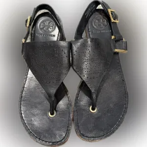 Tory Burch Daniela Perforated Leather black Sandals, Size 7 Good condition