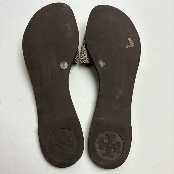 Tory Burch Gail-Pitone Rocha Snake Sandals Slides Gray Leather Size 10