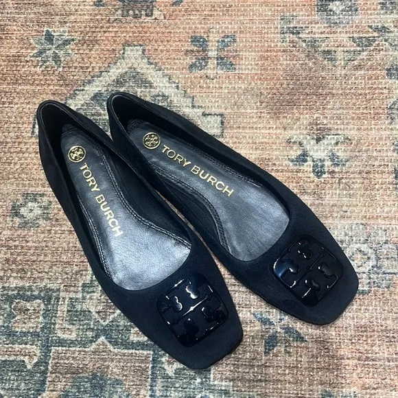 Tory Burch 'Georgia' Square Toe Suede Ballet Flats