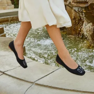 Tory Burch 'Georgia' Square Toe Suede Ballet Flats