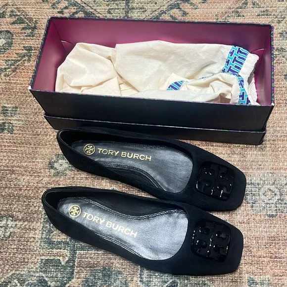 Tory Burch 'Georgia' Square Toe Suede Ballet Flats
