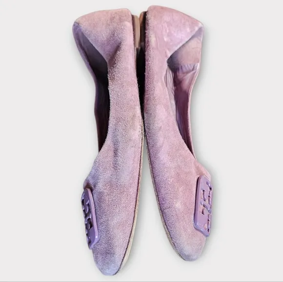 Tory Burch Georgia Square Toe Suede Flats in Cipria Purple