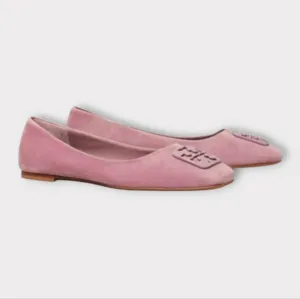Tory Burch Georgia Square Toe Suede Flats in Cipria Purple