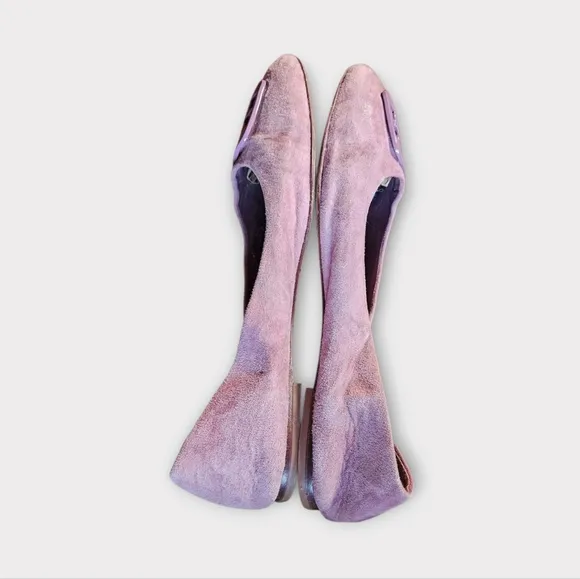 Tory Burch Georgia Square Toe Suede Flats in Cipria Purple