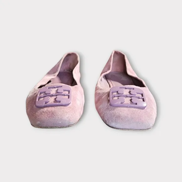 Tory Burch Georgia Square Toe Suede Flats in Cipria Purple