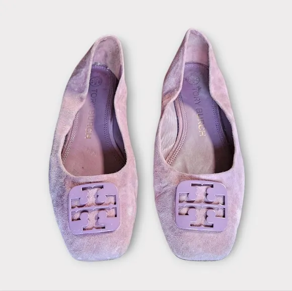 Tory Burch Georgia Square Toe Suede Flats in Cipria Purple