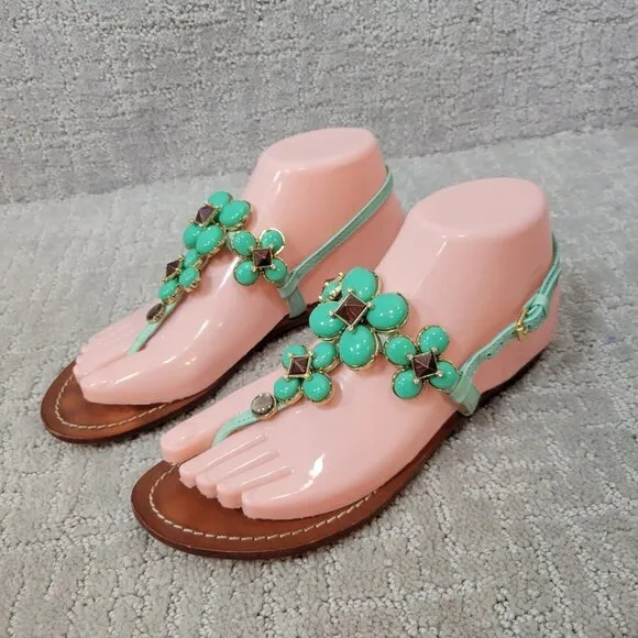 Tory Burch Jade Women's Size 6M US Green Leather jeweled Sandals