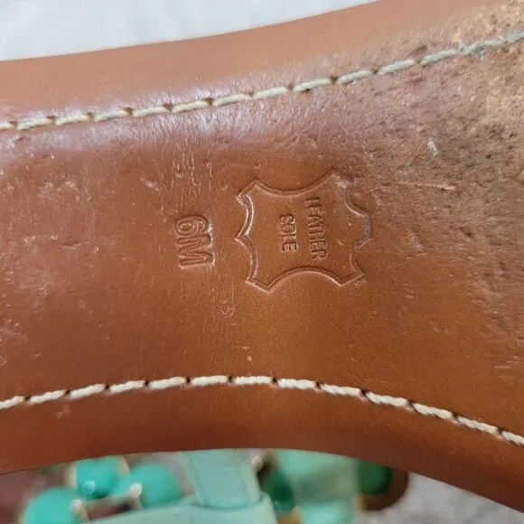 Tory Burch Jade Women's Size 6M US Green Leather jeweled Sandals