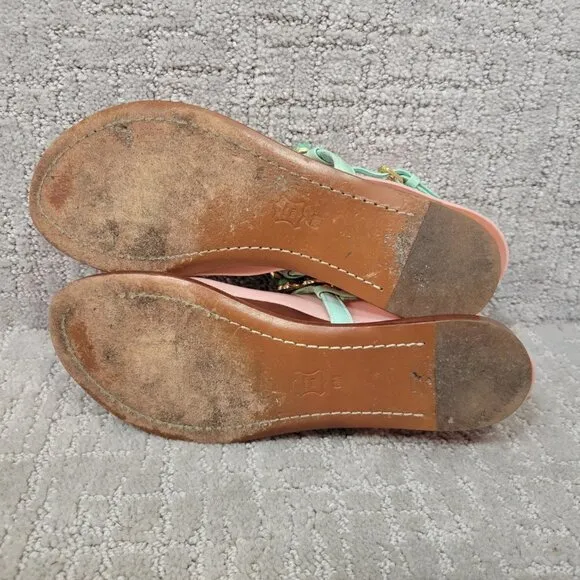 Tory Burch Jade Women's Size 6M US Green Leather jeweled Sandals