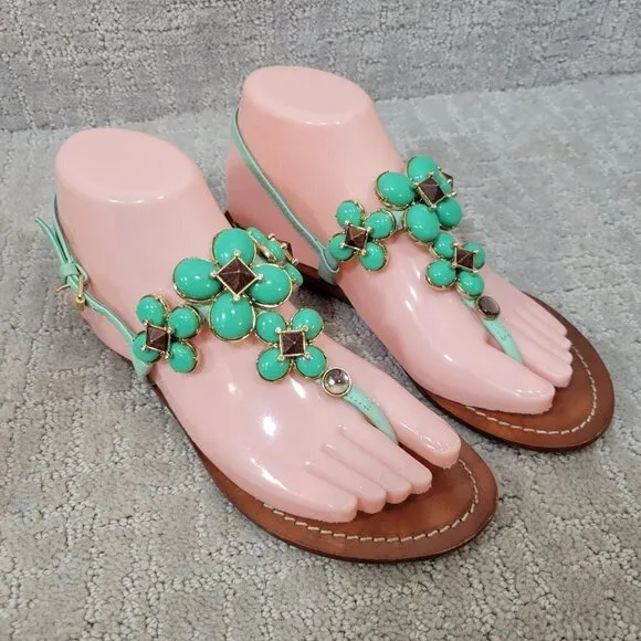Tory Burch Jade Women's Size 6M US Green Leather jeweled Sandals