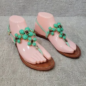 Tory Burch Jade Women's Size 6M US Green Leather jeweled Sandals