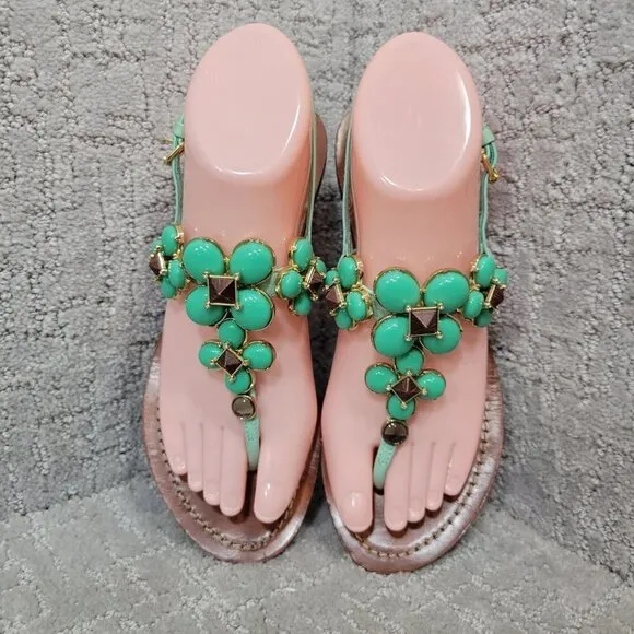 Tory Burch Jade Women's Size 6M US Green Leather jeweled Sandals