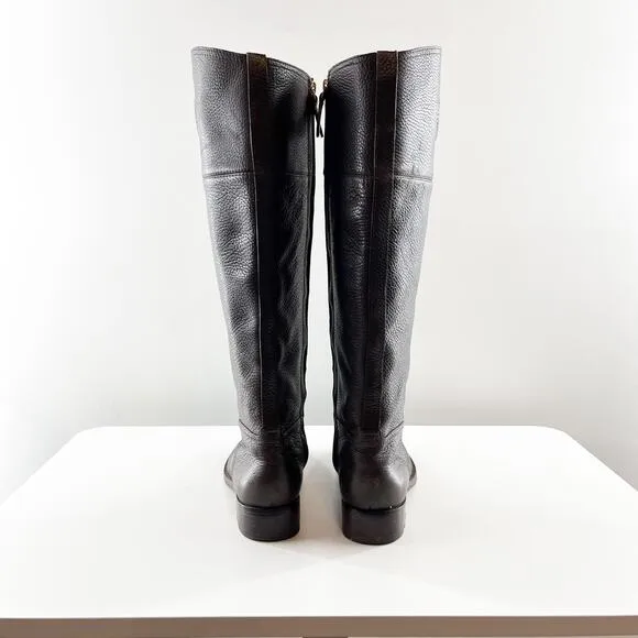 Tory Burch Junction Tumbled Leather Block Heel Knee High Riding Boot Brown 8