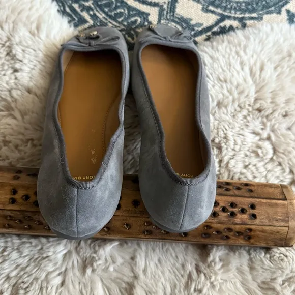 Tory Burch Laila Driver Suede Ballet Flats with Bow - Gray 9.5