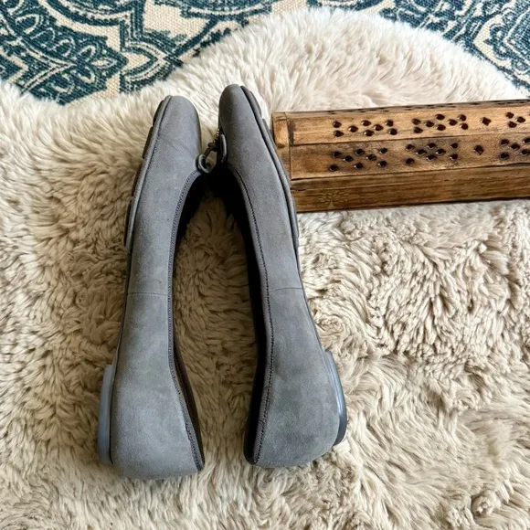 Tory Burch Laila Driver Suede Ballet Flats with Bow - Gray 9.5