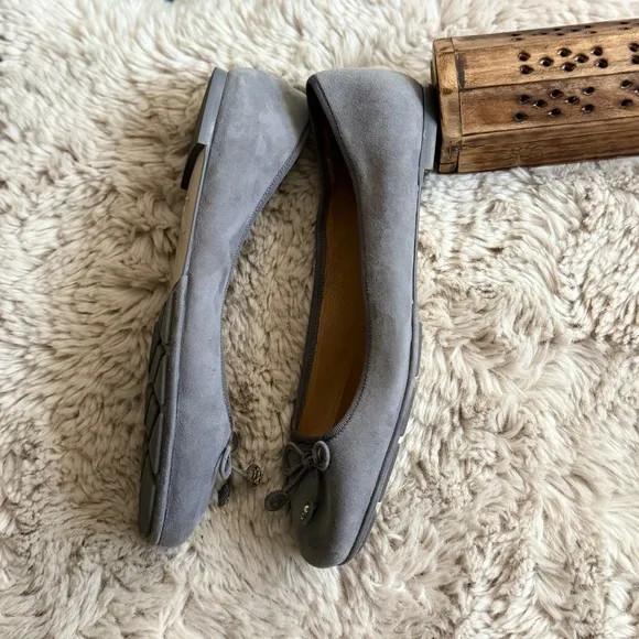 Tory Burch Laila Driver Suede Ballet Flats with Bow - Gray 9.5