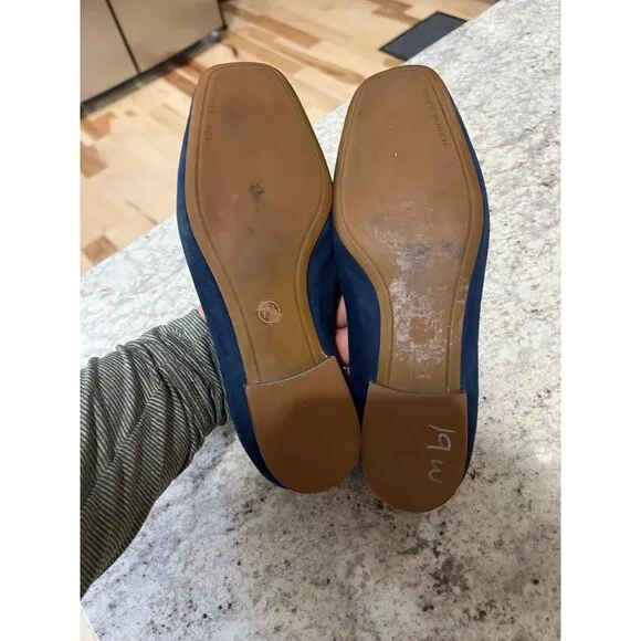 Tory Burch Leigh Perfect Navy Silk Suede Elastic Logo Loafers Flats - Size 7.5