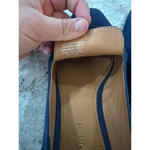 Tory Burch Leigh Perfect Navy Silk Suede Elastic Logo Loafers Flats - Size 7.5