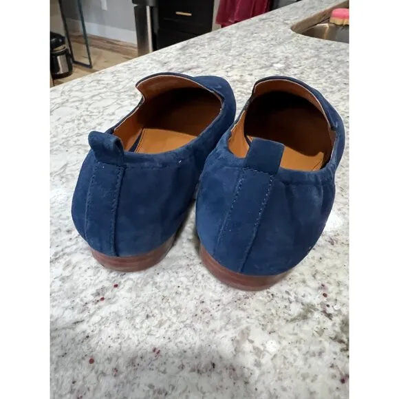 Tory Burch Leigh Perfect Navy Silk Suede Elastic Logo Loafers Flats - Size 7.5