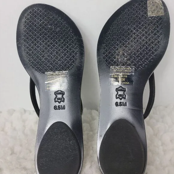 Tory Burch Liana Womens Sandals Size 6.5 Black  Leather Silver Crystal Thongs