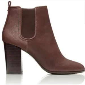 TORY BURCH Margaux Distressed Leather Ankle Boots Brown  Elastic panels SZ 5.5