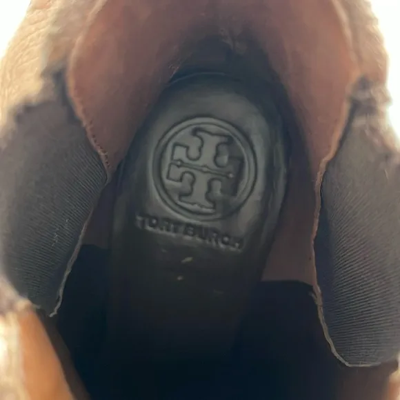 TORY BURCH Margaux Distressed Leather Ankle Boots Brown  Elastic panels SZ 5.5