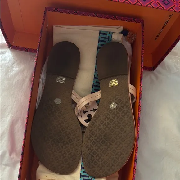 Tory Burch Miller embellished sandals in sea shell pink size 7