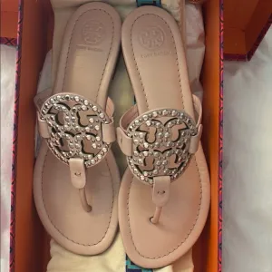 Tory Burch Miller embellished sandals in sea shell pink size 7