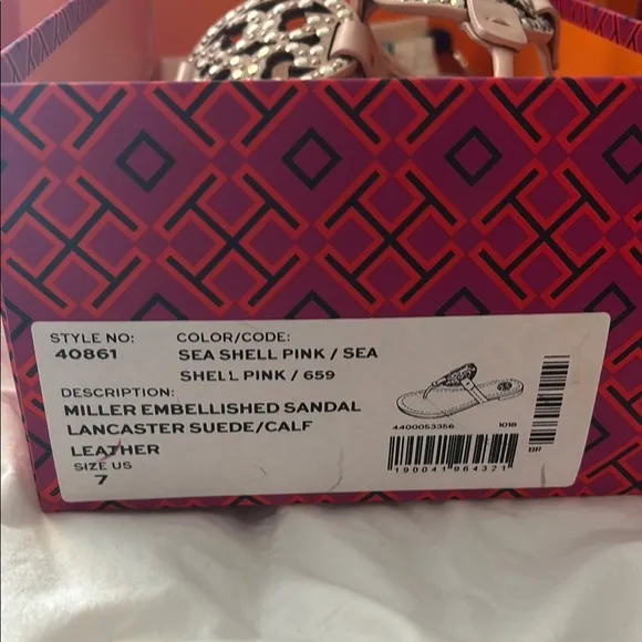 Tory Burch Miller embellished sandals in sea shell pink size 7