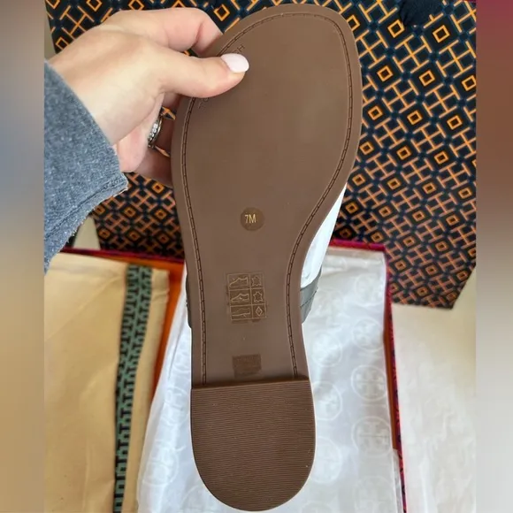 Tory Burch Miller Patent Leather Sandal Size 7 Malta Gray