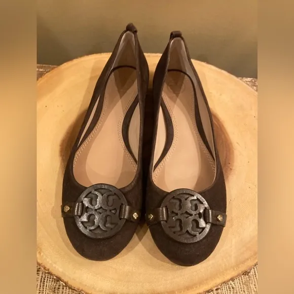 TORY BURCH Mini Miller Chocolate Brown Suede Ballet Flats Size 7 New