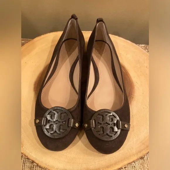 TORY BURCH Mini Miller Chocolate Brown Suede Ballet Flats Size 7 New