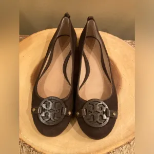 TORY BURCH Mini Miller Chocolate Brown Suede Ballet Flats Size 7 New