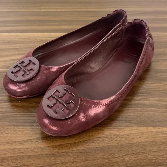 Tory Burch Minnie Travel Metallic Suede Flats, 7.5