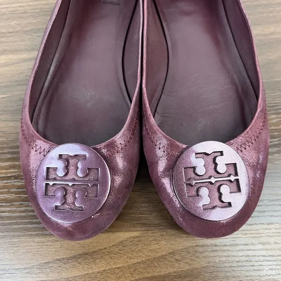 Tory Burch Minnie Travel Metallic Suede Flats, 7.5