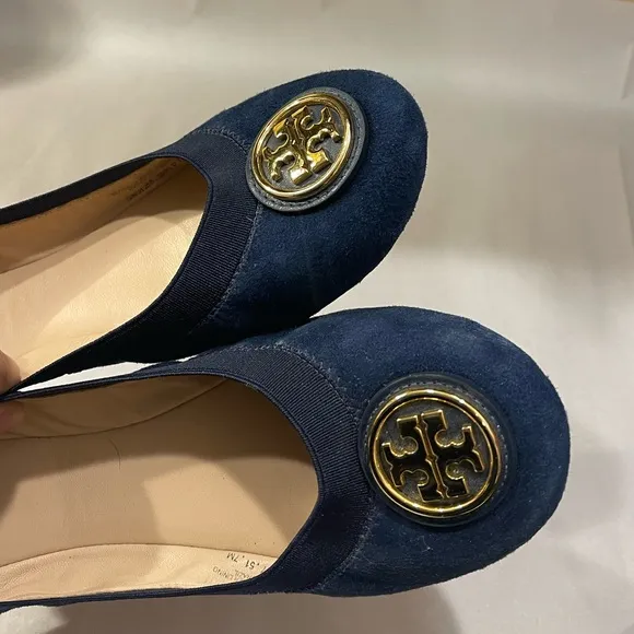 Tory Burch Navy Blue Suede Minnie Scrunch Ballet Flats