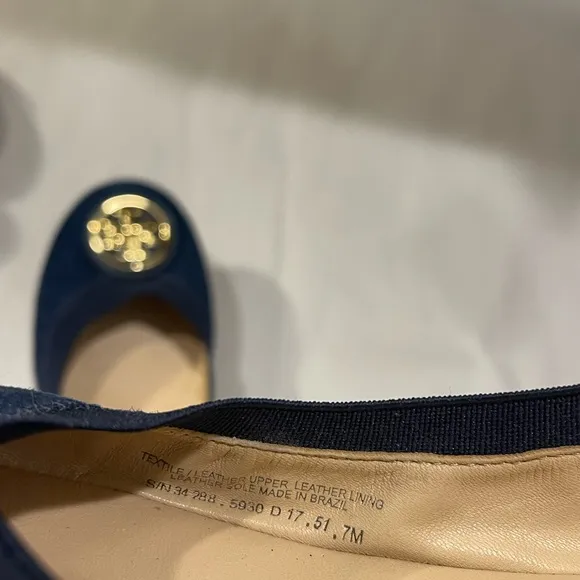 Tory Burch Navy Blue Suede Minnie Scrunch Ballet Flats