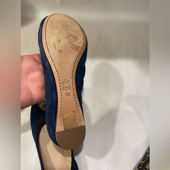 Tory Burch Navy Blue Suede Minnie Scrunch Ballet Flats