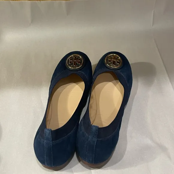 Tory Burch Navy Blue Suede Minnie Scrunch Ballet Flats