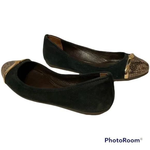 TORY BURCH Pacey Suede Snake Print Cap Toe Ballet Flats sz. 5