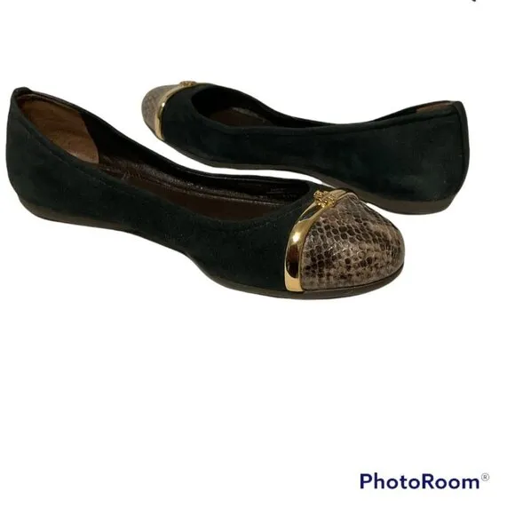 TORY BURCH Pacey Suede Snake Print Cap Toe Ballet Flats sz. 5