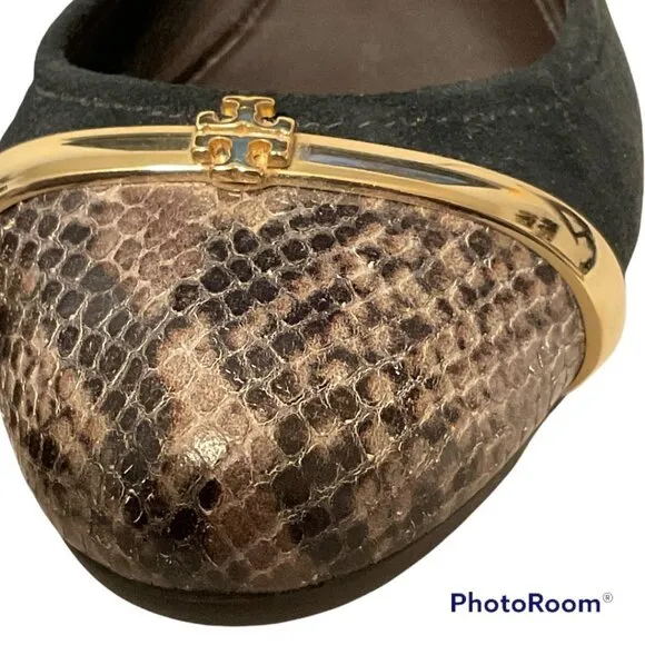 TORY BURCH Pacey Suede Snake Print Cap Toe Ballet Flats sz. 5