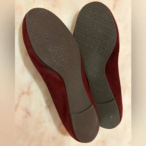 Tory Burch suede ballet flats - burgundy and gold, 9.5, EUC