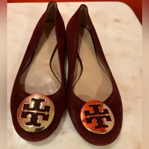 Tory Burch suede ballet flats - burgundy and gold, 9.5, EUC