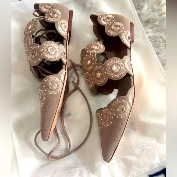 Tory Burch Suede ‘Embroidererd Accent D'Orsay Flats