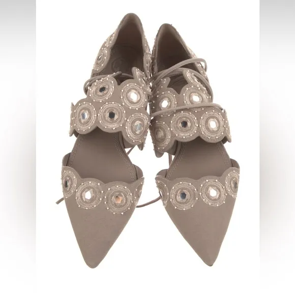 Tory Burch Suede ‘Embroidererd Accent D'Orsay Flats