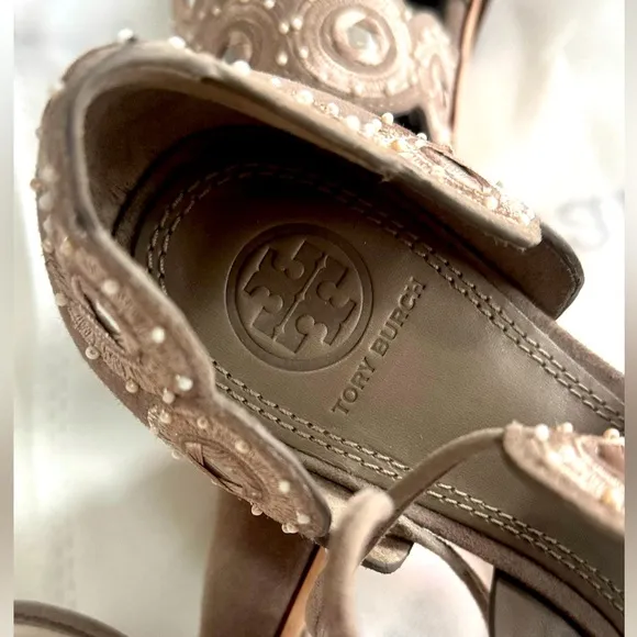 Tory Burch Suede ‘Embroidererd Accent D'Orsay Flats