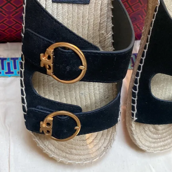 Tory Burch Suede Leather Espadrille Slides